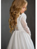 Long Sleeves Ivory Glitter Tulle Slit Flower Girl Dress Long Sleeves Ivory Glitter Tulle Slit Flower Girl Dress